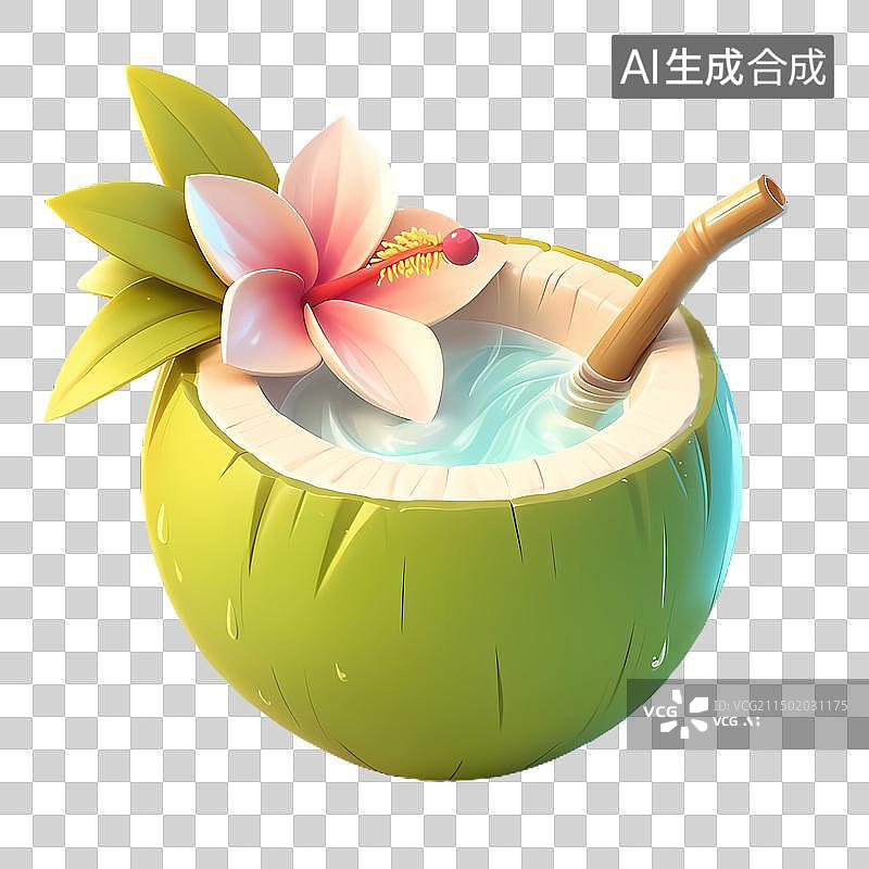 【AI数字艺术】夏日3D立体椰子汁免抠元素图片素材