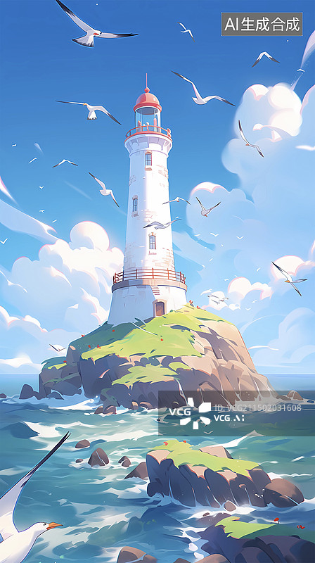 【AI数字艺术】新海诚风格海边风景插画图片素材