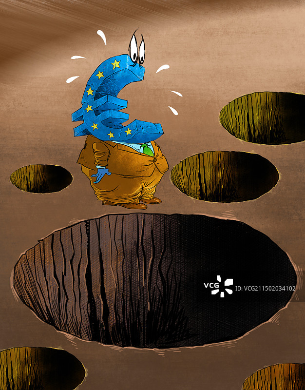 坑，欧元，金融，财富，危机，债务，经济图片素材