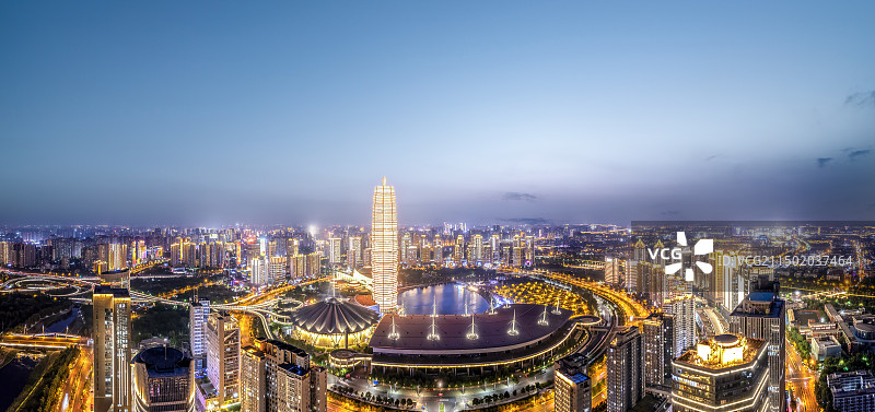 航拍郑州城市夜景大画幅图片素材