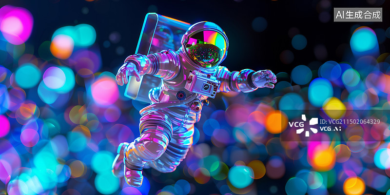 【AI数字艺术】科幻太空漂浮的宇航员3D立体卡通赛博插画图片素材