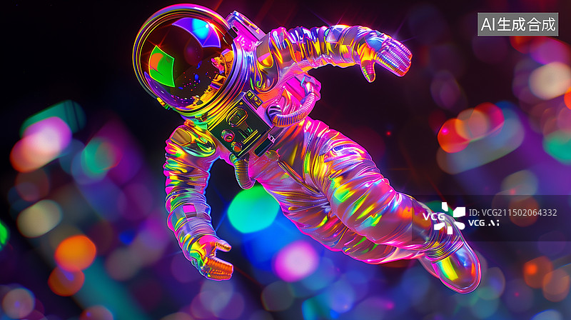 【AI数字艺术】科幻太空漂浮的宇航员3D立体卡通赛博插画图片素材