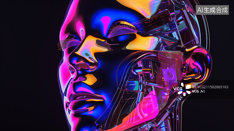 【AI数字艺术】科幻科技黑底透明智能机器人3D立体插画图片素材