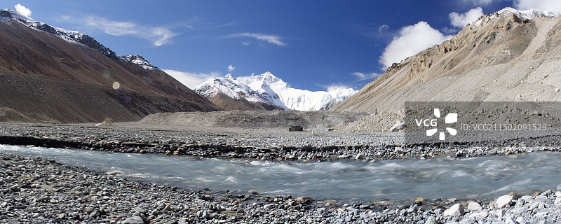 青藏高原喜马拉雅山脉的珠穆朗玛峰（宽幅全景）图片素材
