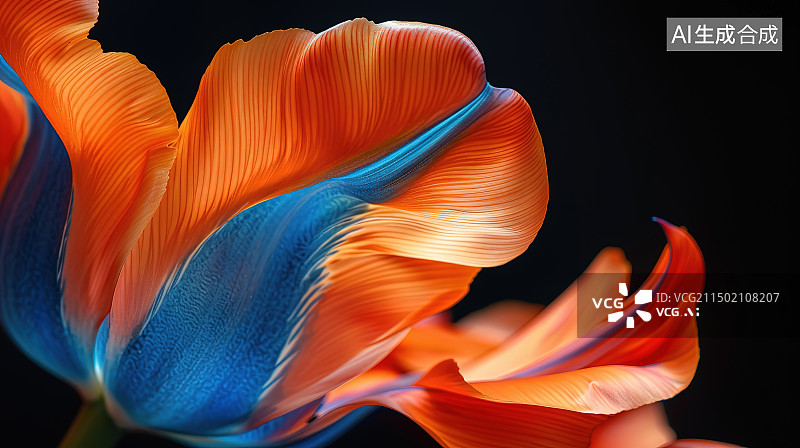 【AI数字艺术】黑色背景下橙色郁金香的特写镜头图片素材