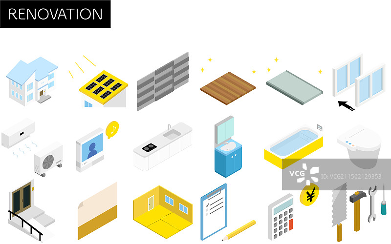 房屋翻新2.5D图标集图片素材