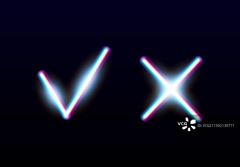 霓虹灯发光的“是”与“否”复选标记图片素材