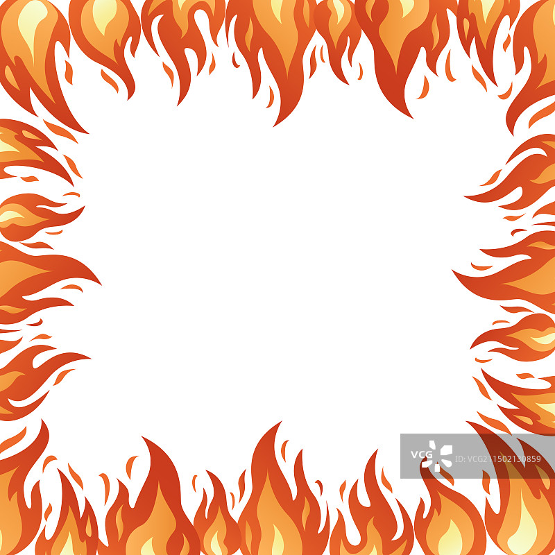 手绘火焰方形边框，白色背景图片素材