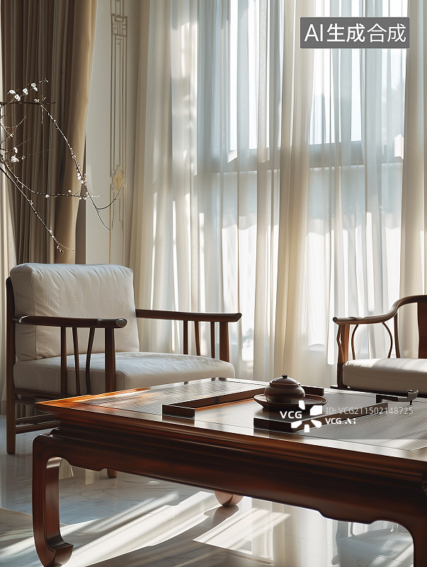 【AI数字艺术】新中式中国风座椅桌椅图片素材
