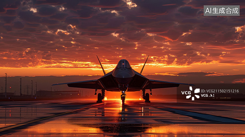 【AI数字艺术】日落时飞机在天空中的轮廓图片素材