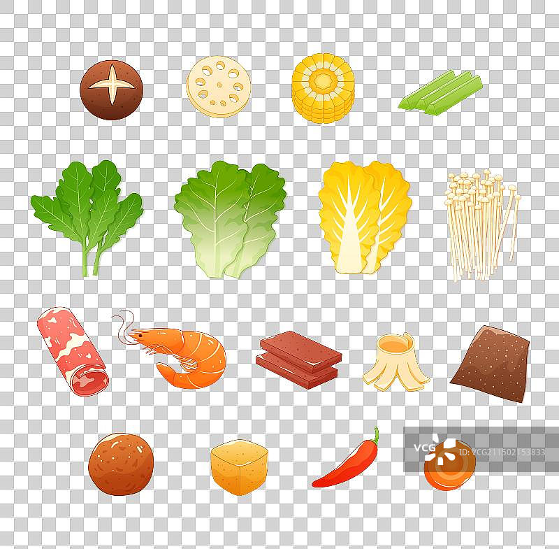 中国火锅配菜食材元素插画图片素材