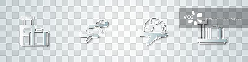 纸剪风格：行李箱飞机地球仪图片素材