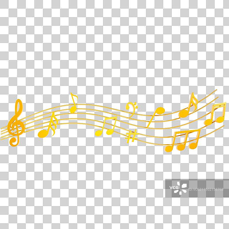 3D立体渲染的渐变金色音符五线谱音乐元素图片素材