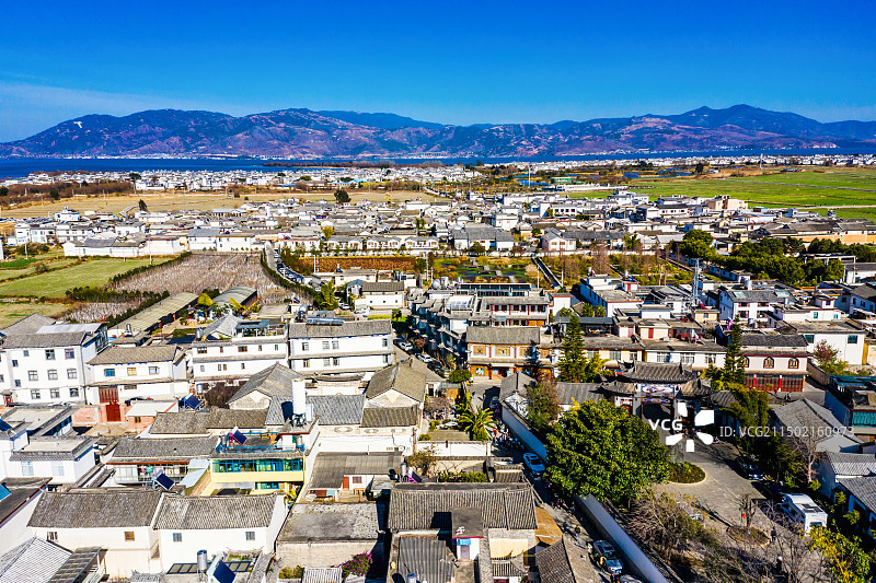 航拍云南大理喜洲古镇风光图片素材