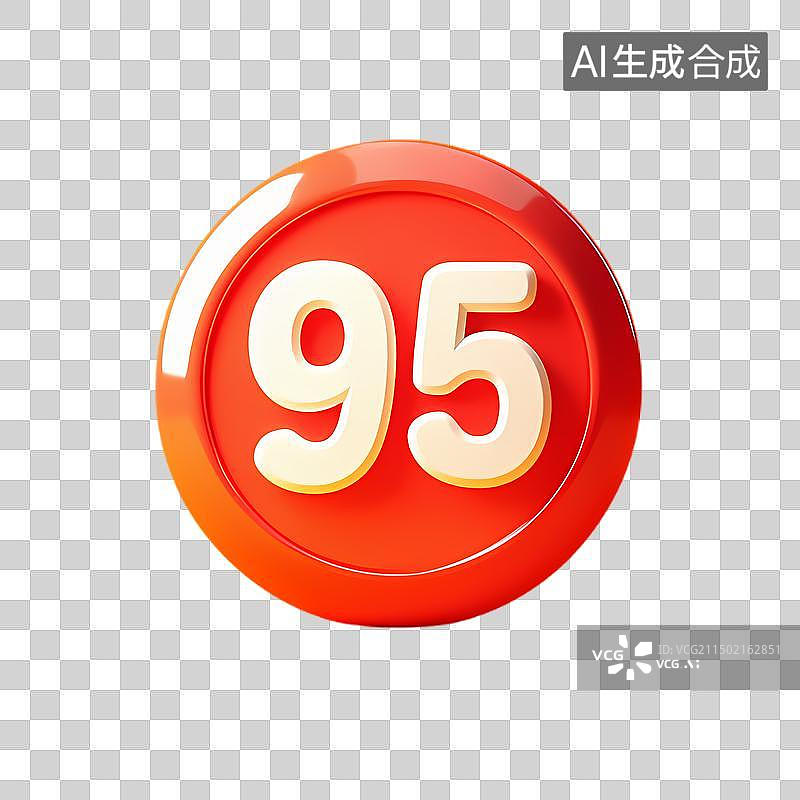 【AI数字艺术】3D渲染标着数字95的红色圆形图标图片素材
