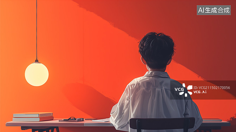 【AI数字艺术】一个正在写作业的男孩图片素材