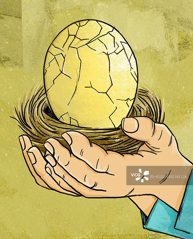 一双大手捧着鸟巢里破碎的蛋壳，家庭资金投资图片素材