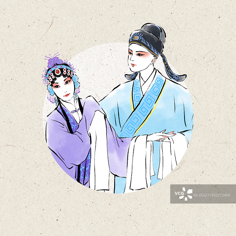 中国风戏曲人物插画素材，昆曲，越剧，爱情故事。图片素材