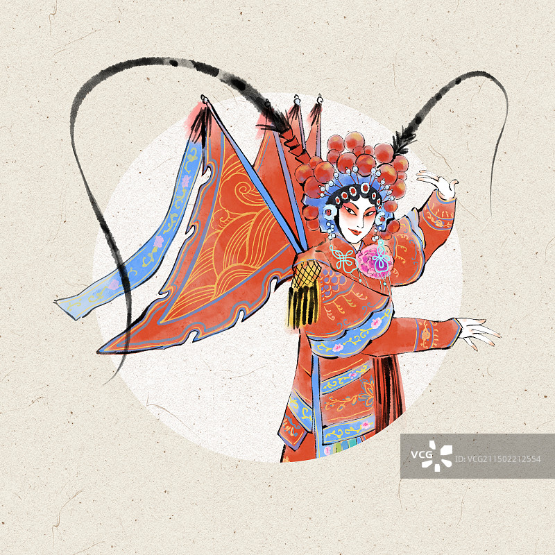 中国风戏曲人物插画素材，武旦，刀马旦，豫剧，穆桂英挂帅。图片素材
