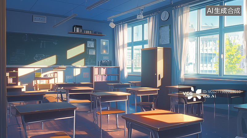 【AI数字艺术】下课后安静无人的教室图片素材