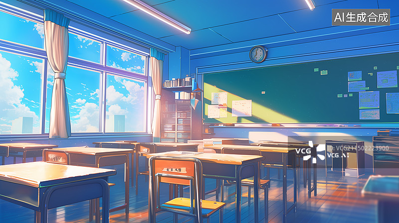 【AI数字艺术】下课后安静无人的教室图片素材