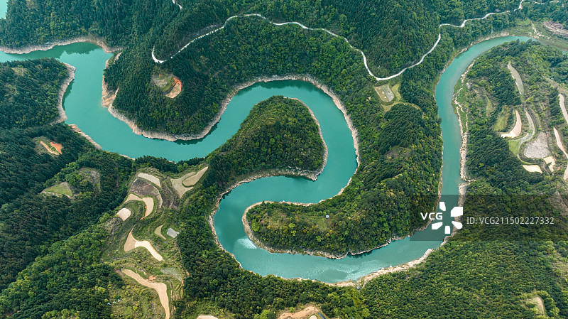 航拍排莫江水大拐弯图片素材
