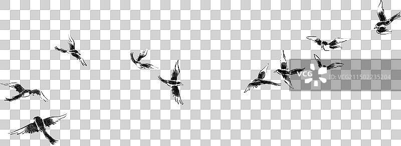 水墨风飞翔的喜鹊鸟群图片素材