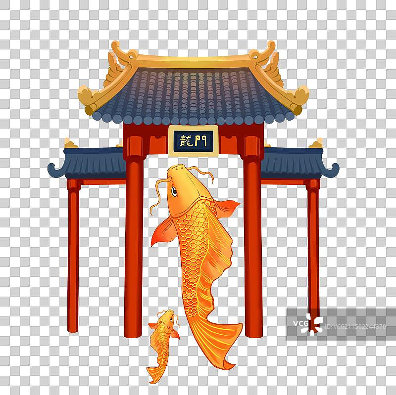 鱼跃龙门国潮风手绘元素图片素材