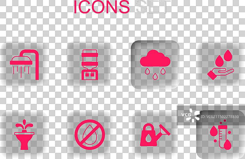 水滴、禁用标志、冷却器与淋浴浇水图标图片素材