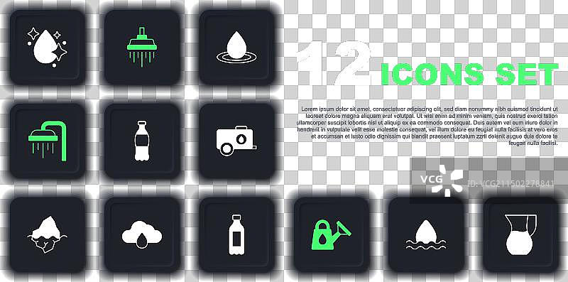 水滴、水壶、玻璃杯与水瓶图标图片素材