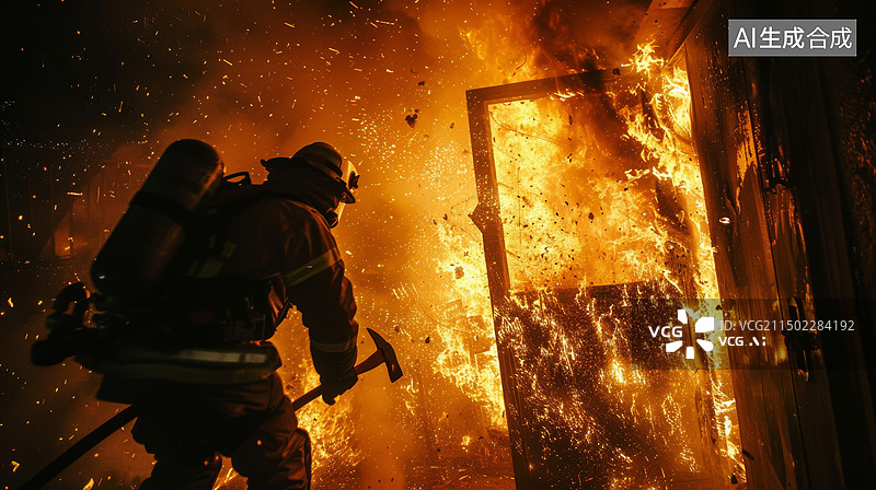 【AI数字艺术】高楼火灾消防员救火消防宣传图片素材