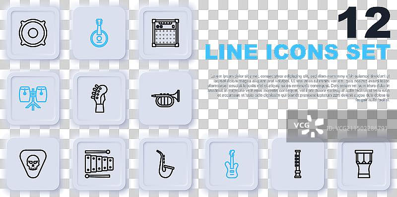 长笛、非洲鼓与吉他线条组合图片素材