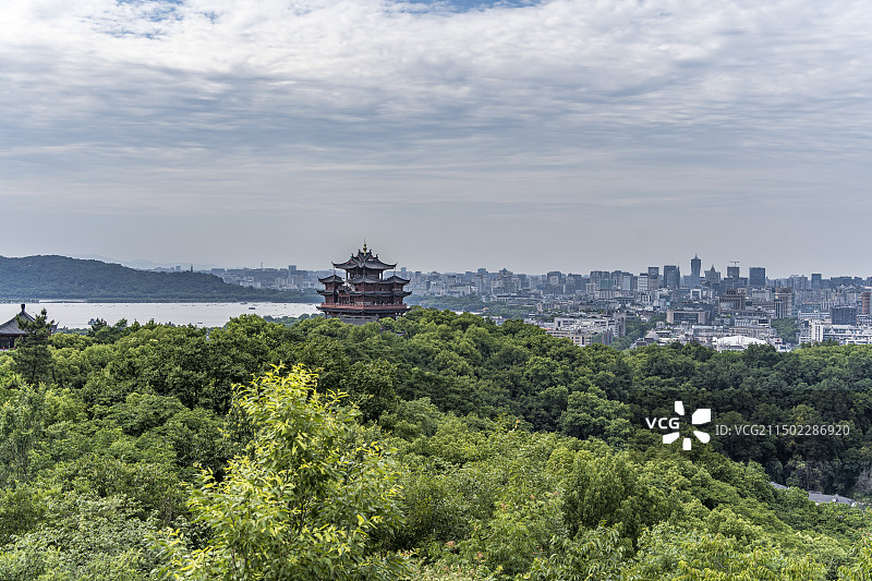 杭州西湖 城隍阁 城市天际线 古今融合图片素材