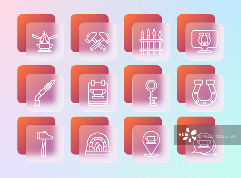 线条马蹄铁铁匠烤箱旧钥匙铁砧套装图片素材