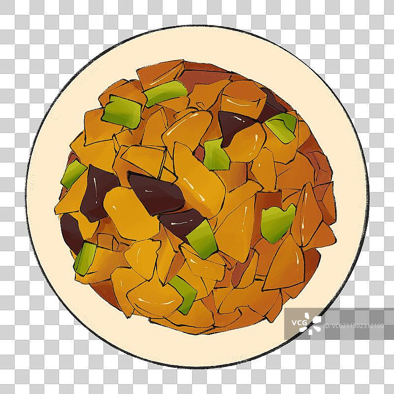 地三鲜-黑龙江哈尔滨地三鲜美食家常菜特产手绘插画元素图片素材