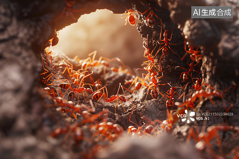 【AI数字艺术】蚂蚁的穴巢，洞穴蚂蚁窝图片素材