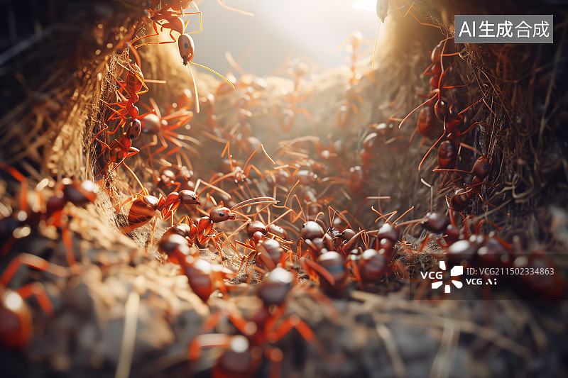 【AI数字艺术】蚂蚁的穴巢，洞穴蚂蚁窝图片素材