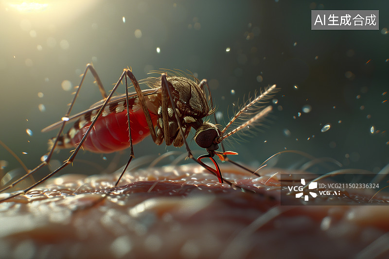 【AI数字艺术】一只叮咬皮肤的花斑蚊图片素材