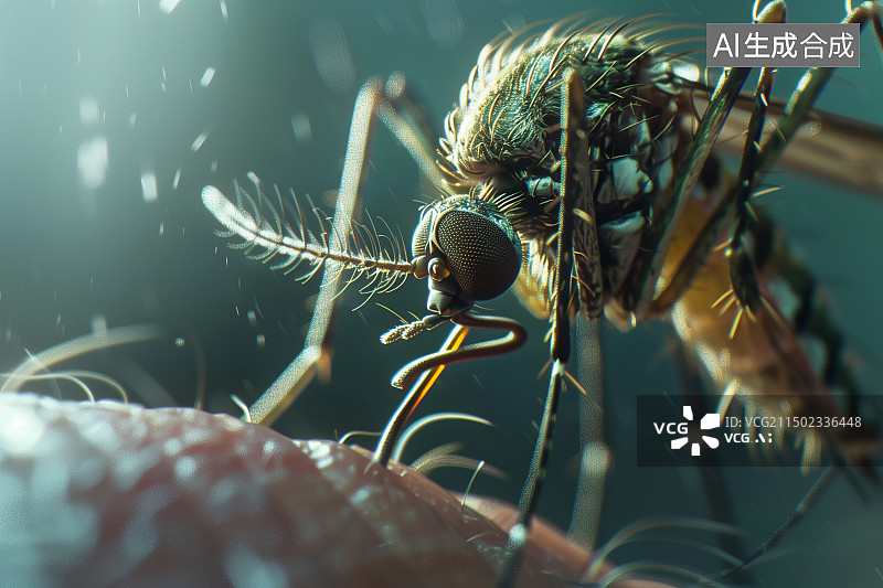 【AI数字艺术】一只叮咬皮肤的花斑蚊图片素材