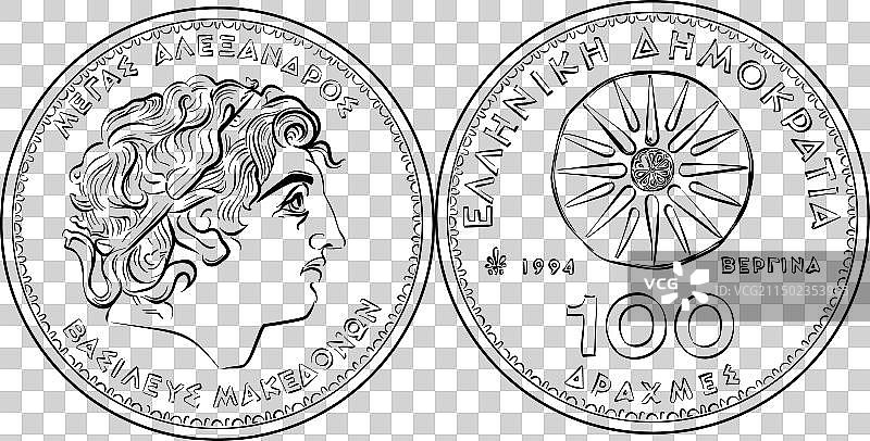 亚历山大大帝的100德拉克马希腊硬币图片素材