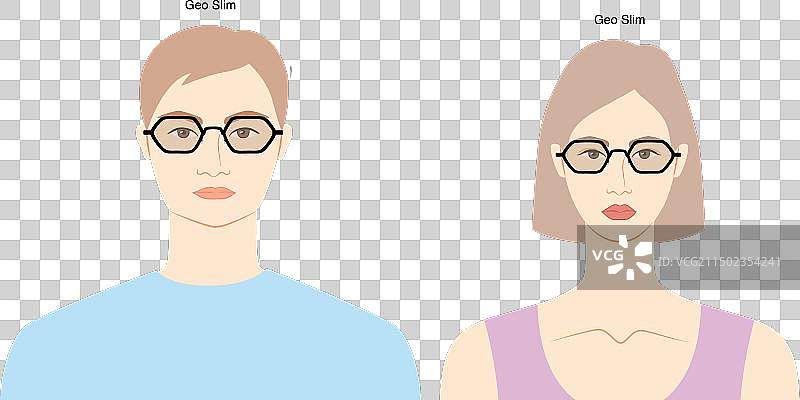 男女扁平细框眼镜图片素材