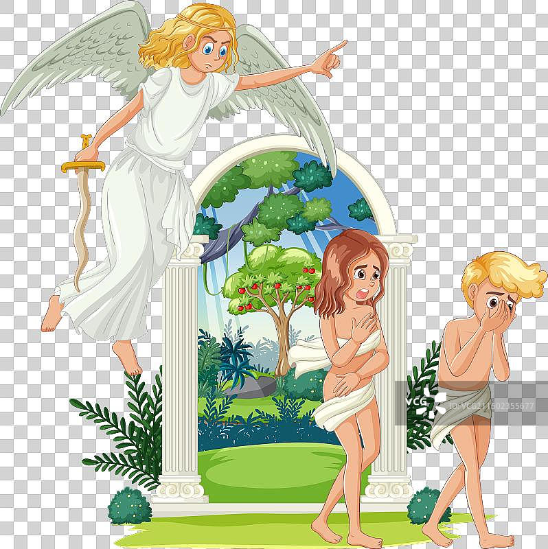 亚当与夏娃被逐出伊甸园图片素材