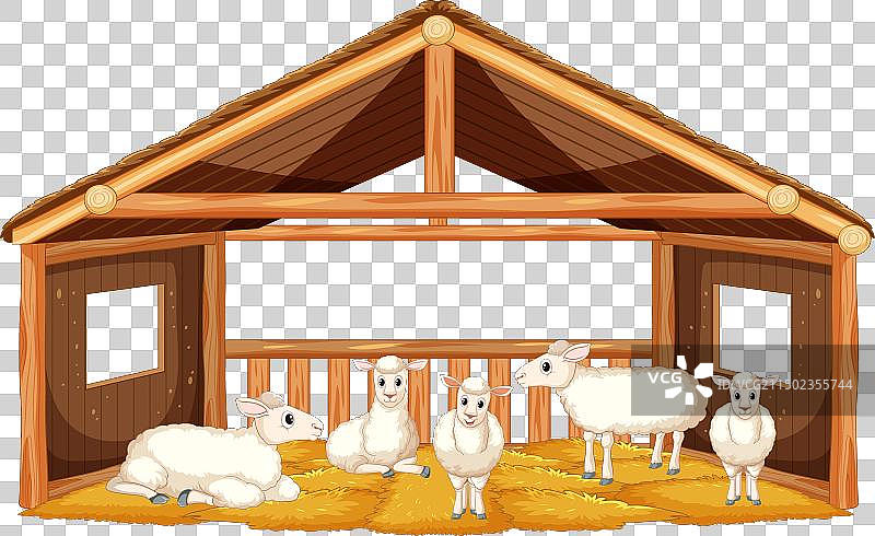 卡通谷仓畜栏中的绵羊图片素材