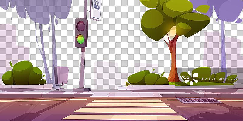 有道路交叉口和交通灯的城市街道图片素材