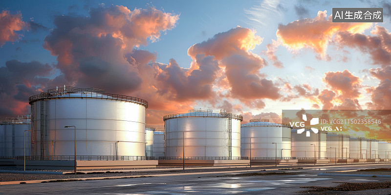 【AI数字艺术】成排的仓储油罐天然气储油罐石油图片素材