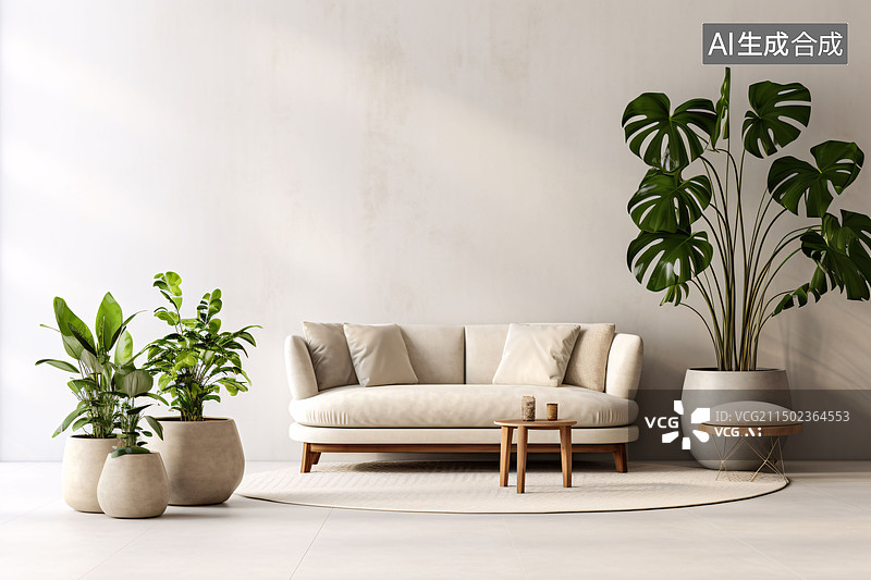 【AI数字艺术】创意现代简约室内客厅沙发舒适装饰三维背景图片素材