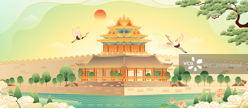 北京故宫角楼古建筑矢量插画图片素材