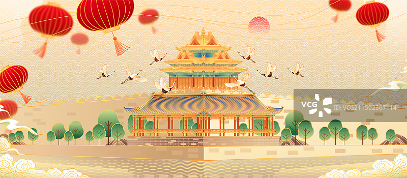 北京故宫角楼古建筑矢量插画图片素材