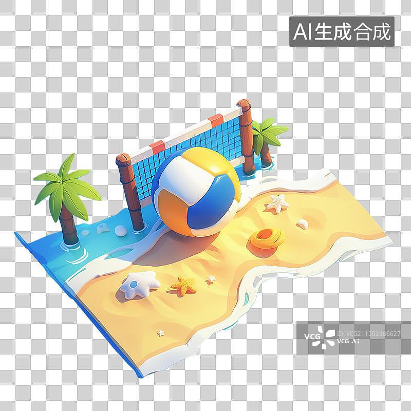 【AI数字艺术】夏日3D卡通沙滩排球免抠元素图片素材