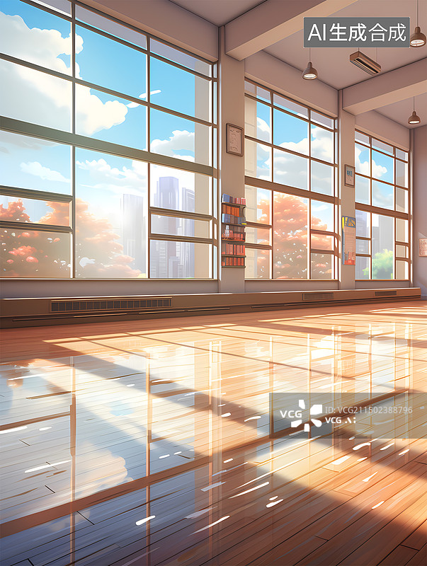 【AI数字艺术】日系漫画风格学校教室走廊体育馆羽毛球馆舞蹈房钢琴教室美术教室茶馆图片素材